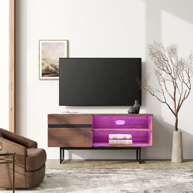 Mobile TV con luci LED, stile industriale, adatto per TV fino a 55"