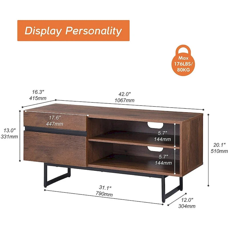 Mobile TV con luci LED, stile industriale, adatto per TV fino a 55"