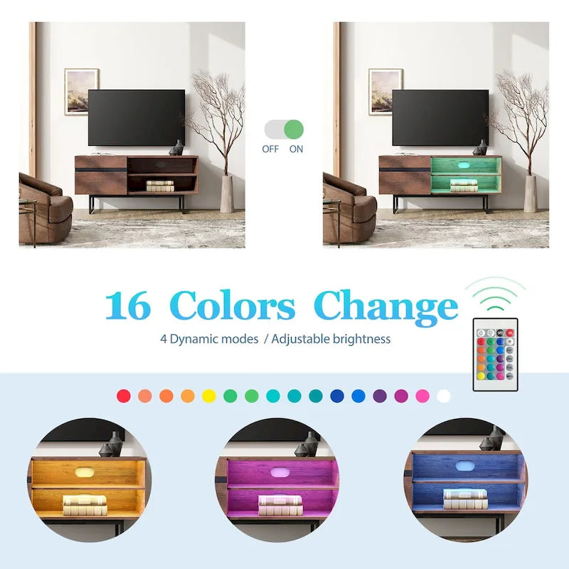 Mobile TV con luci LED, stile industriale, adatto per TV fino a 55"