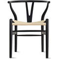 Sedia da pranzo Y-Back nera/arancione, sedile in corda di carta intrecciata, legno massello, singola