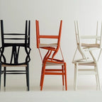 Sedia da pranzo Y-Back nera/arancione, sedile in corda di carta intrecciata, legno massello, singola
