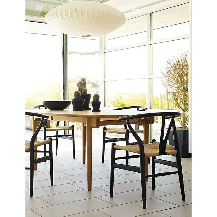 Sedia da pranzo Y-Back nera/arancione, sedile in corda di carta intrecciata, legno massello, singola