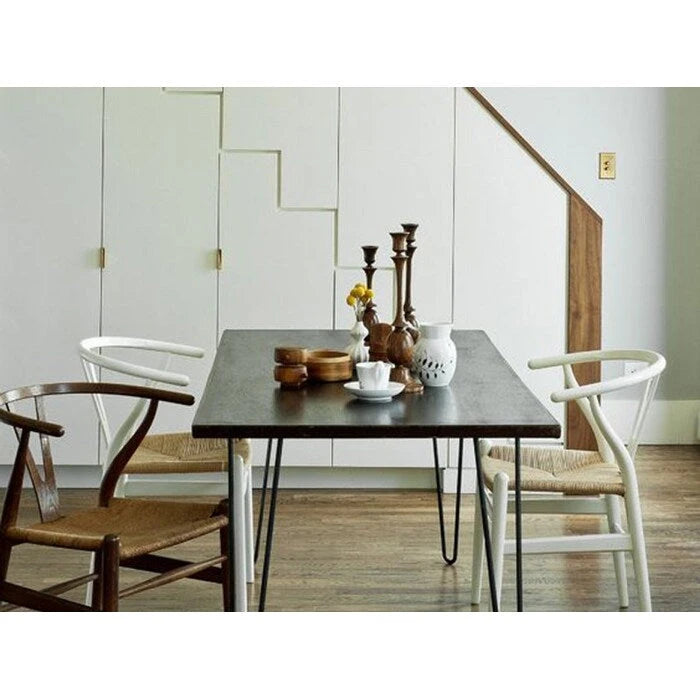 Sedia da pranzo Y-Back nera/arancione, sedile in corda di carta intrecciata, legno massello, singola