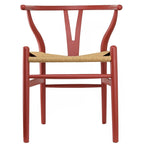 Sedia da pranzo Y-Back nera/arancione, sedile in corda di carta intrecciata, legno massello, singola