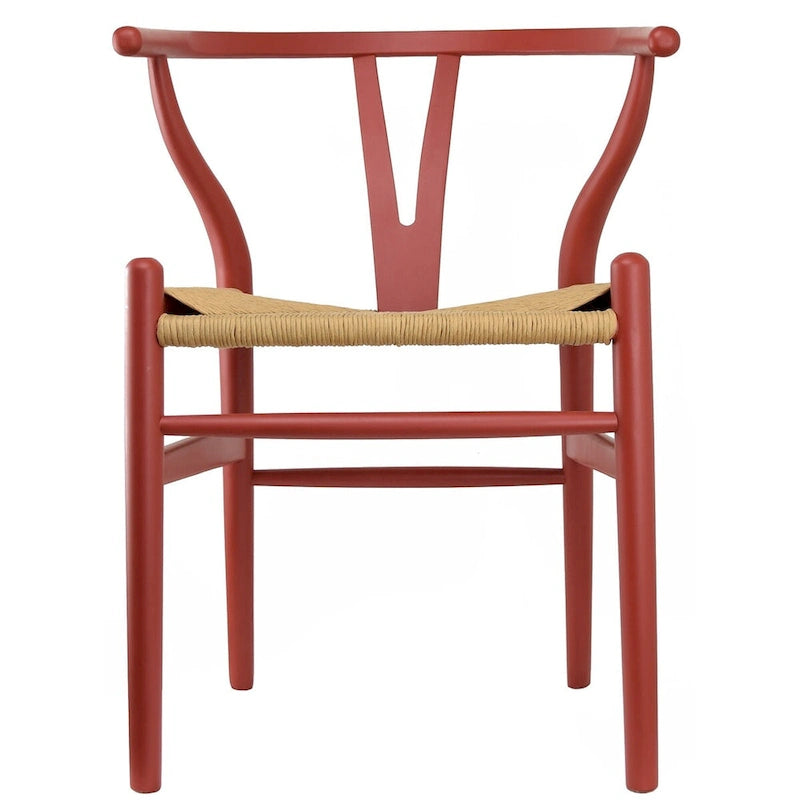 Sedia da pranzo Y-Back nera/arancione, sedile in corda di carta intrecciata, legno massello, singola