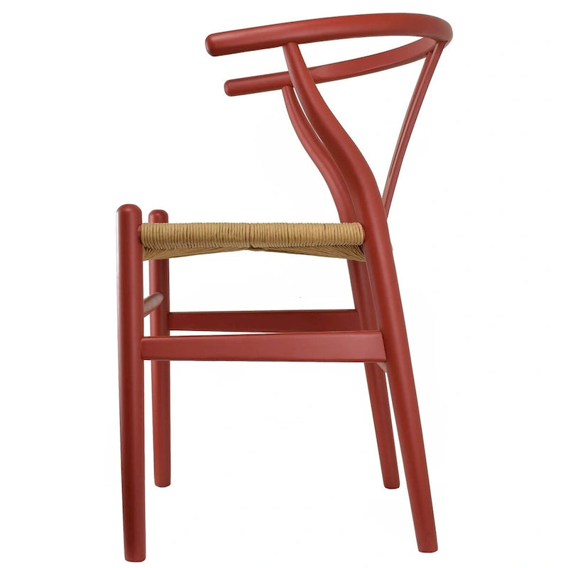 Sedia da pranzo Y-Back nera/arancione, sedile in corda di carta intrecciata, legno massello, singola