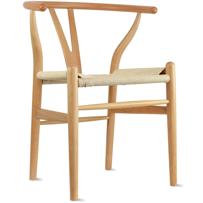 Sedia da pranzo Y-Back nera/arancione, sedile in corda di carta intrecciata, legno massello, singola