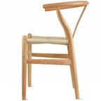 Sedia da pranzo Y-Back nera/arancione, sedile in corda di carta intrecciata, legno massello, singola