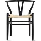Sedia da pranzo Y-Back nera/arancione, sedile in corda di carta intrecciata, legno massello, singola