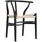 Sedia da pranzo Y-Back nera/arancione, sedile in corda di carta intrecciata, legno massello, singola