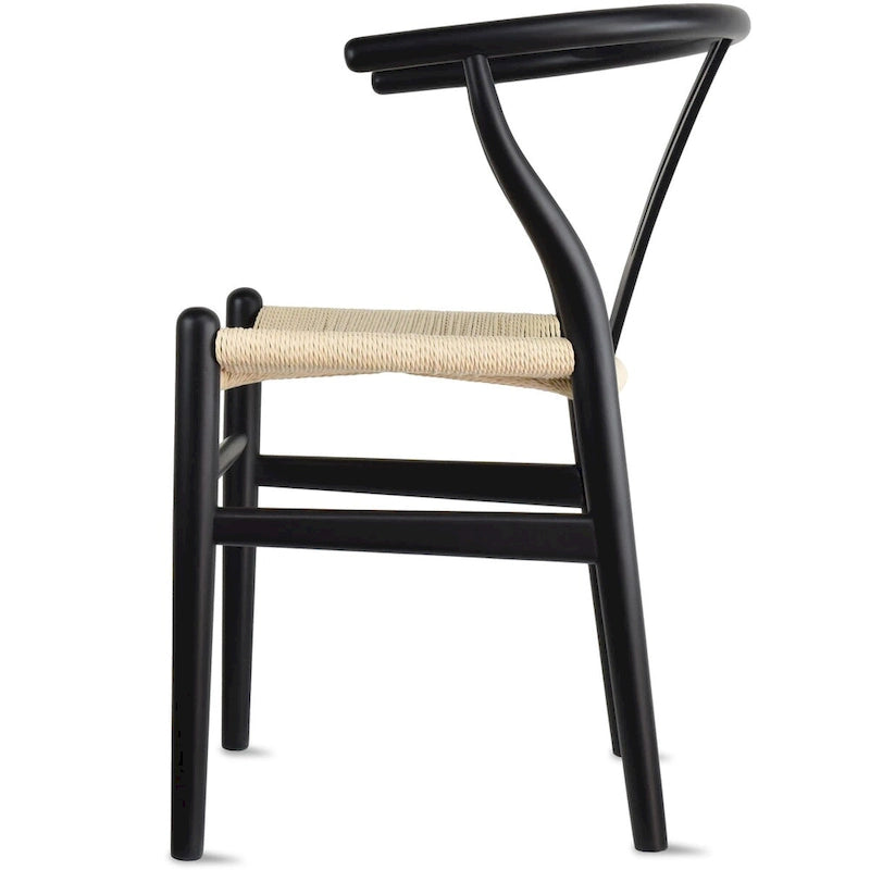 Sedia da pranzo Y-Back nera/arancione, sedile in corda di carta intrecciata, legno massello, singola