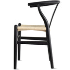 Sedia da pranzo Y-Back nera/arancione, sedile in corda di carta intrecciata, legno massello, singola