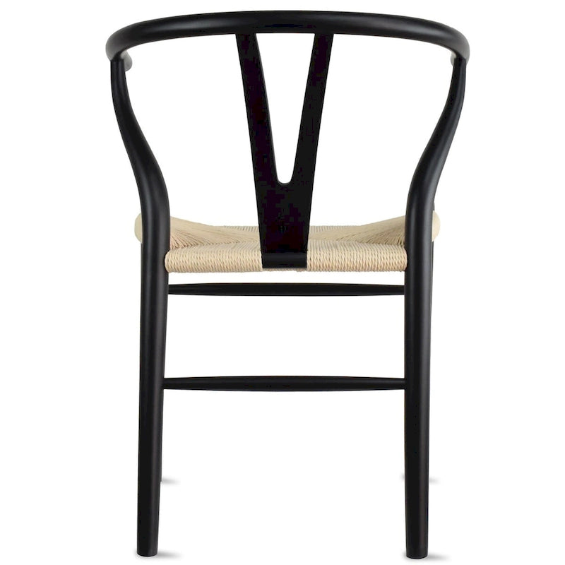 Sedia da pranzo Y-Back nera/arancione, sedile in corda di carta intrecciata, legno massello, singola