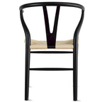 Sedia da pranzo Y-Back nera/arancione, sedile in corda di carta intrecciata, legno massello, singola