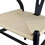 Sedia da pranzo Y-Back nera/arancione, sedile in corda di carta intrecciata, legno massello, singola