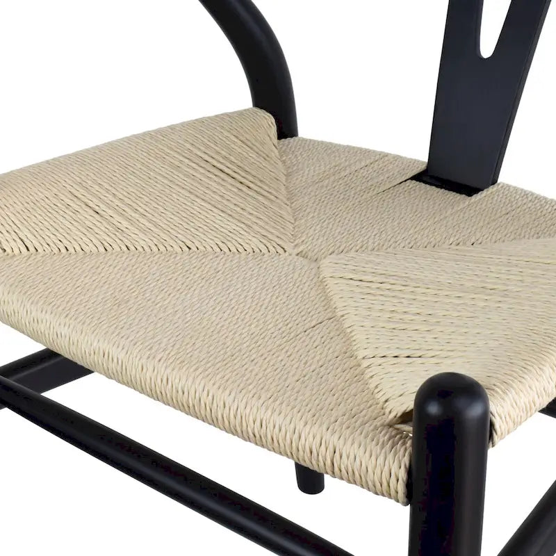Sedia da pranzo Y-Back nera/arancione, sedile in corda di carta intrecciata, legno massello, singola