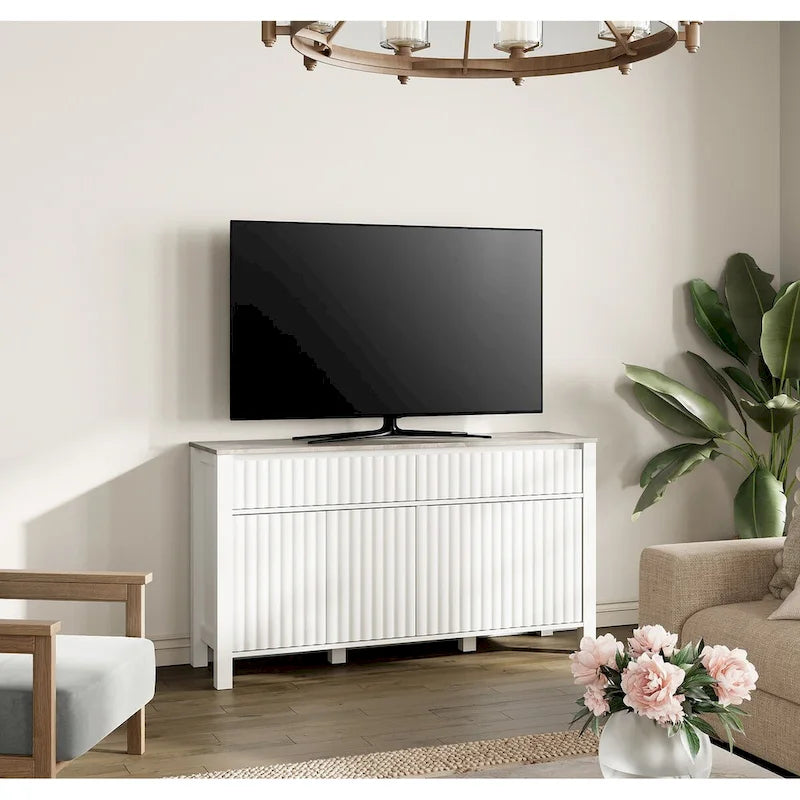 Mobile TV con piano in pietra bianco e grigio + tavolino da caffè, set di 2, stile moderno