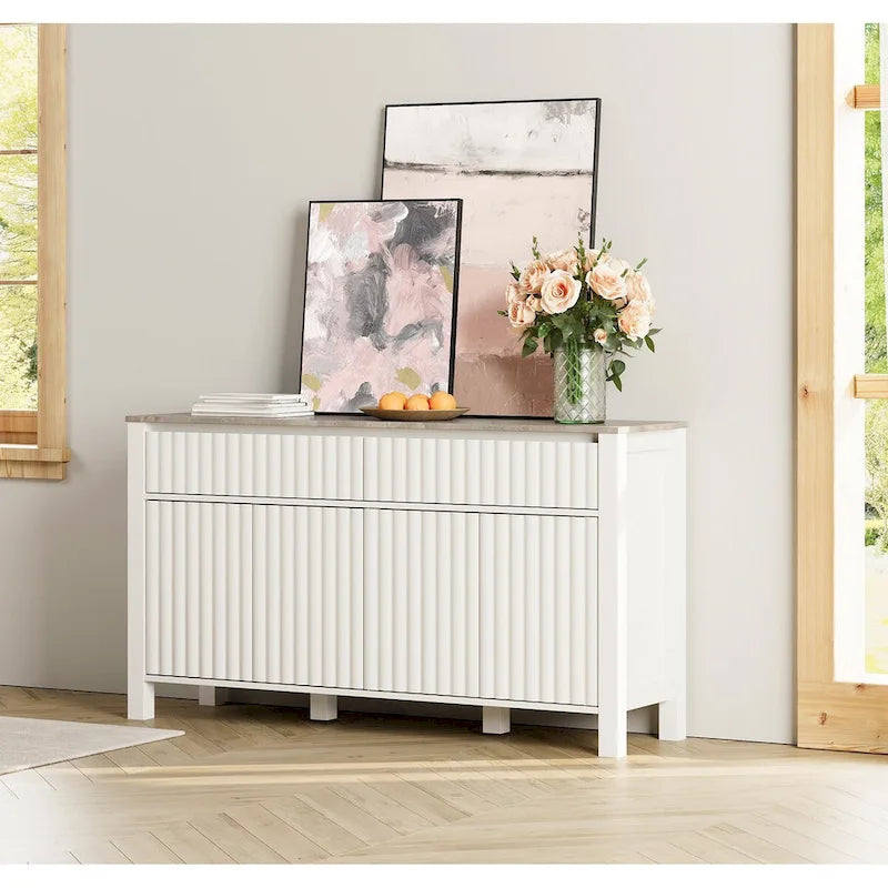 Mobile TV con piano in pietra bianco e grigio + tavolino da caffè, set di 2, stile moderno