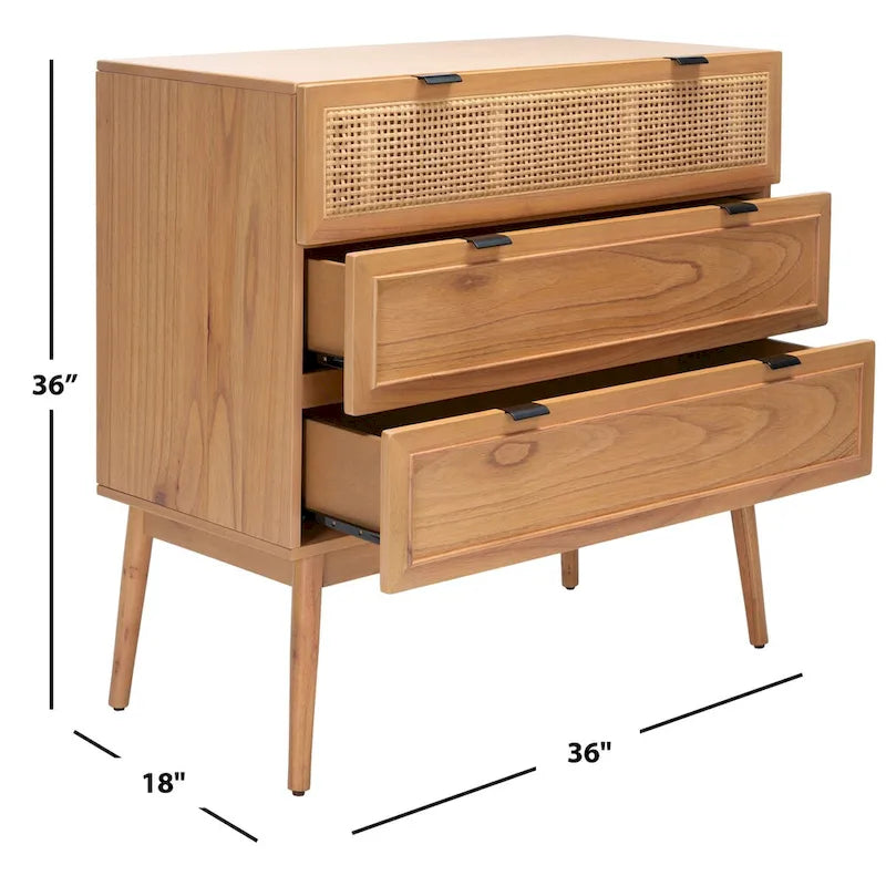 Cassettiera in rattan a 3 cassetti stile Mid-Century Naturale