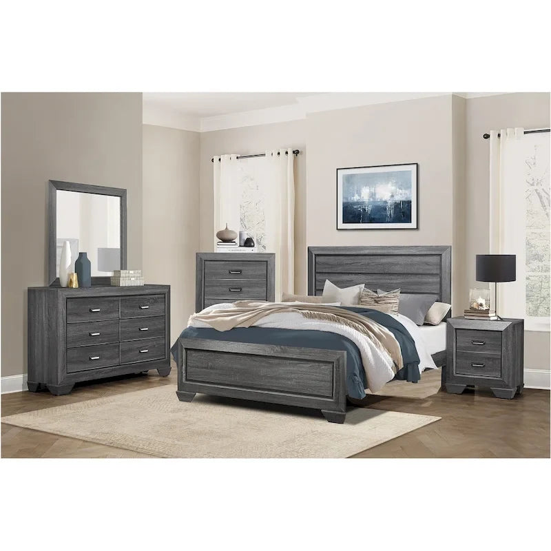 Set camera da letto moderno grigio con pannelli, 3 pezzi, Queen/Full/Twin