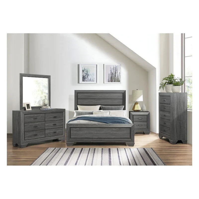 Set camera da letto moderno grigio con pannelli, 3 pezzi, Queen/Full/Twin
