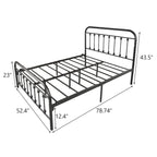 Struttura letto a piattaforma in metallo nero, dimensioni full size, testiera e pediera vintage, 1-2 persone