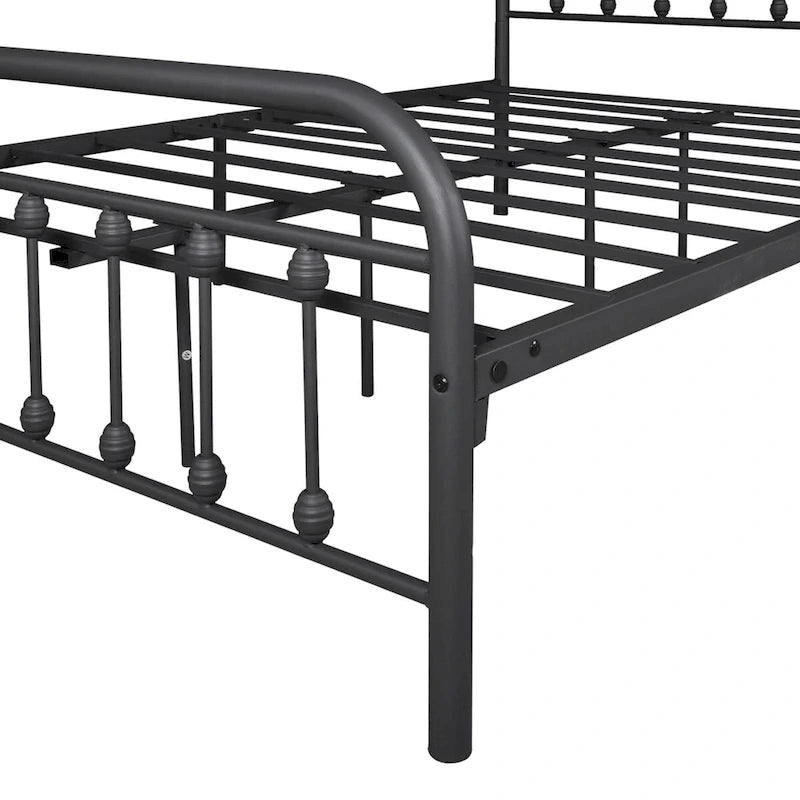 Struttura letto a piattaforma in metallo nero, dimensioni full size, testiera e pediera vintage, 1-2 persone