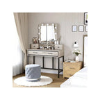 Tavolo da Trucco con Specchio Illuminato, Grigio/Marrone/Bianco, 1 Posto