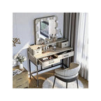 Tavolo da Trucco con Specchio Illuminato, Grigio/Marrone/Bianco, 1 Posto