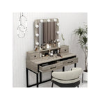 Tavolo da Trucco con Specchio Illuminato, Grigio/Marrone/Bianco, 1 Posto
