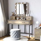 Tavolo da Trucco con Specchio Illuminato, Grigio/Marrone/Bianco, 1 Posto