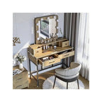 Tavolo da Trucco con Specchio Illuminato, Grigio/Marrone/Bianco, 1 Posto