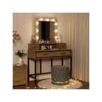 Tavolo da Trucco con Specchio Illuminato, Grigio/Marrone/Bianco, 1 Posto