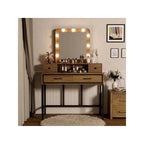 Tavolo da Trucco con Specchio Illuminato, Grigio/Marrone/Bianco, 1 Posto
