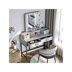 Tavolo da Trucco con Specchio Illuminato, Grigio/Marrone/Bianco, 1 Posto