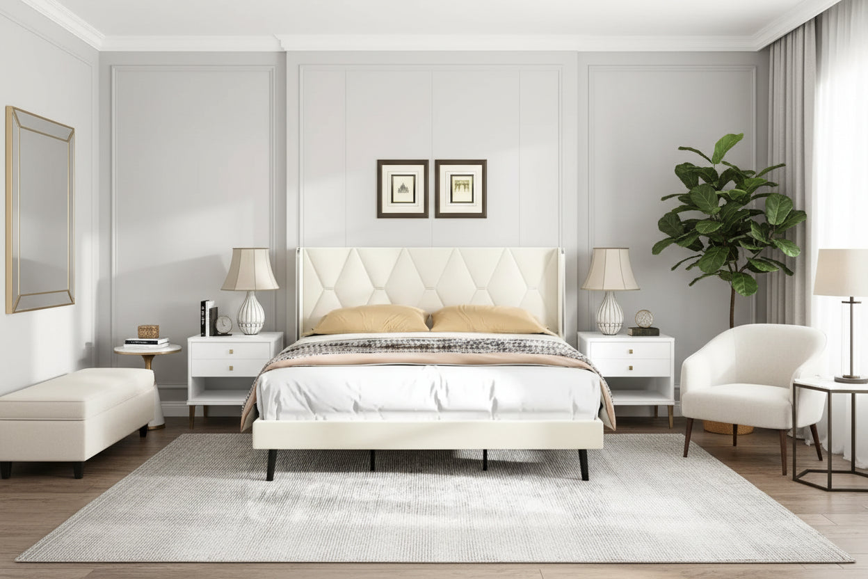 Velvet Platform Queen Bed Frame - Upholstered