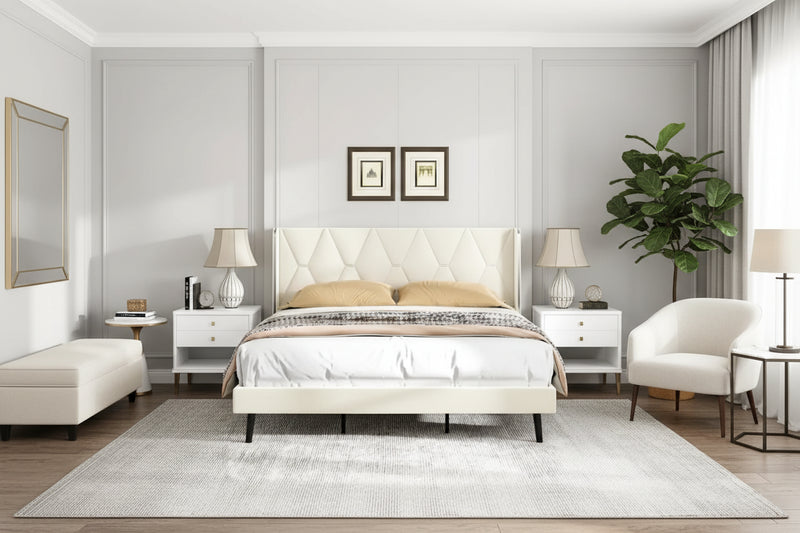 Velvet Platform Queen Bed Frame - Upholstered