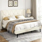 Struttura letto a piattaforma Yellow Queen in velluto con testiera ad alette, per 2
