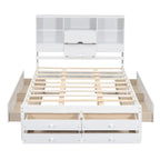Letto a piattaforma contenitore grigio/bianco Queen/King con 8 cassetti, per 2 persone