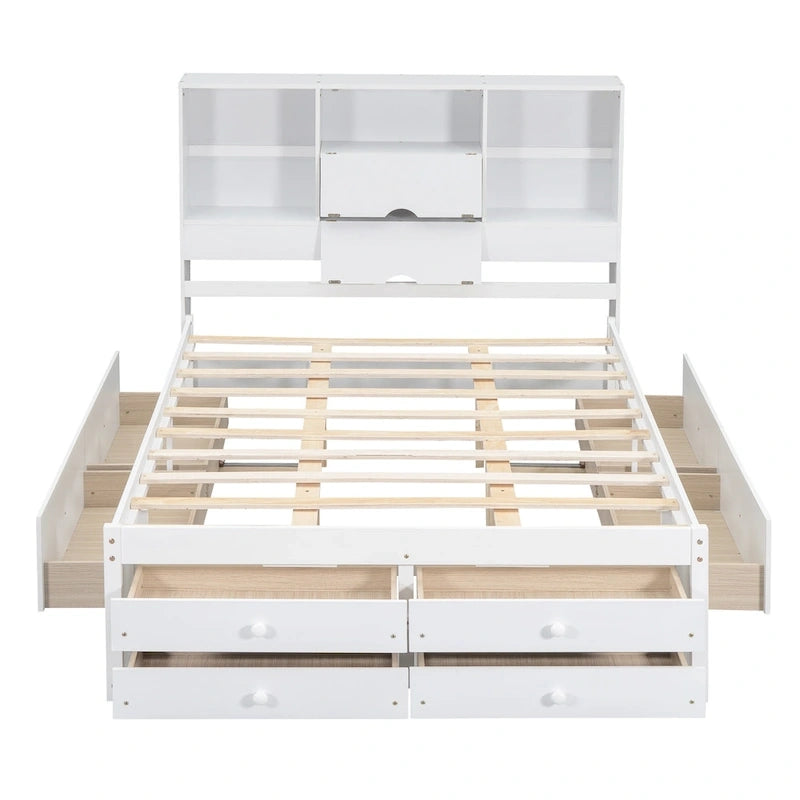 Letto a piattaforma contenitore grigio/bianco Queen/King con 8 cassetti, per 2 persone