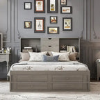 Letto a piattaforma contenitore grigio/bianco Queen/King con 8 cassetti, per 2 persone