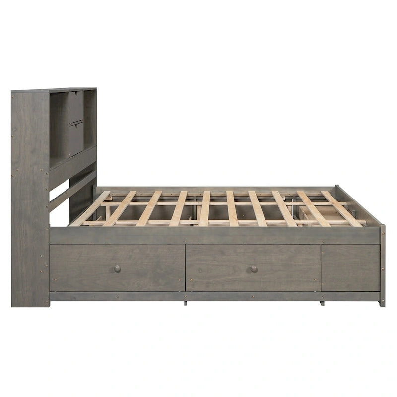 Letto a piattaforma contenitore grigio/bianco Queen/King con 8 cassetti, per 2 persone