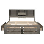 Letto a piattaforma contenitore grigio/bianco Queen/King con 8 cassetti, per 2 persone