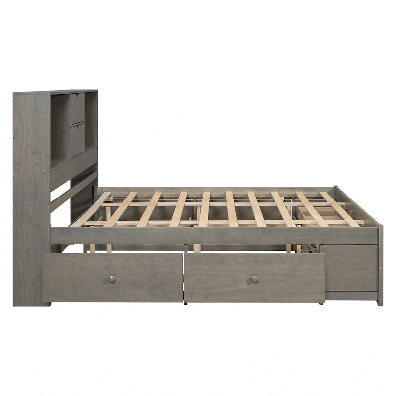 Letto a piattaforma contenitore grigio/bianco Queen/King con 8 cassetti, per 2 persone