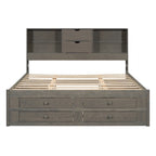 Letto a piattaforma contenitore grigio/bianco Queen/King con 8 cassetti, per 2 persone