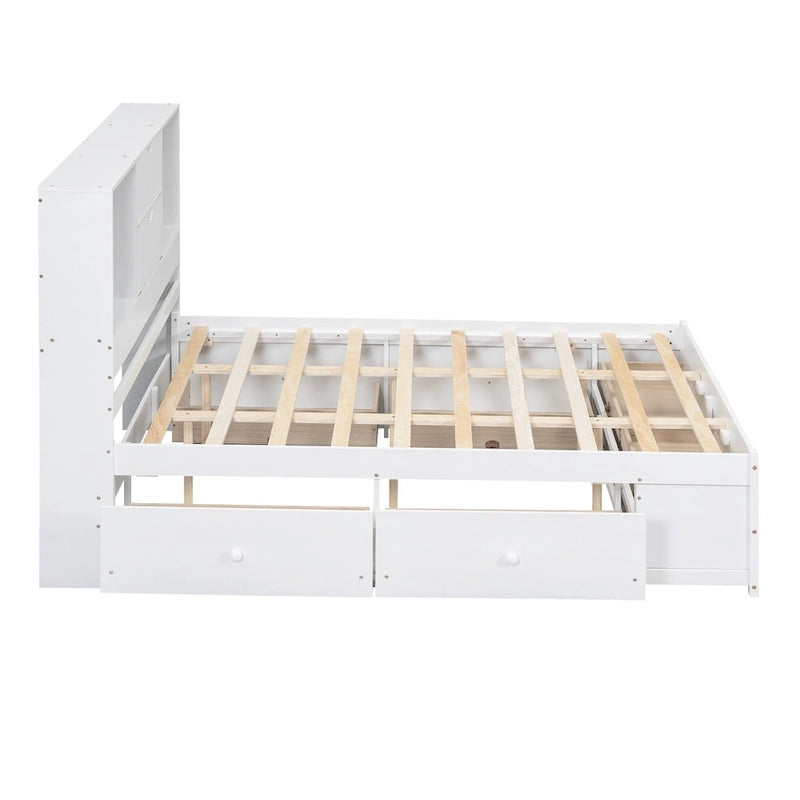 Letto a piattaforma contenitore grigio/bianco Queen/King con 8 cassetti, per 2 persone