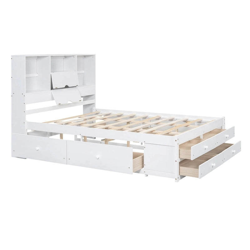 Letto a piattaforma contenitore grigio/bianco Queen/King con 8 cassetti, per 2 persone