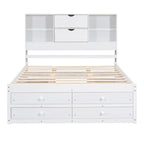 Letto a piattaforma contenitore grigio/bianco Queen/King con 8 cassetti, per 2 persone