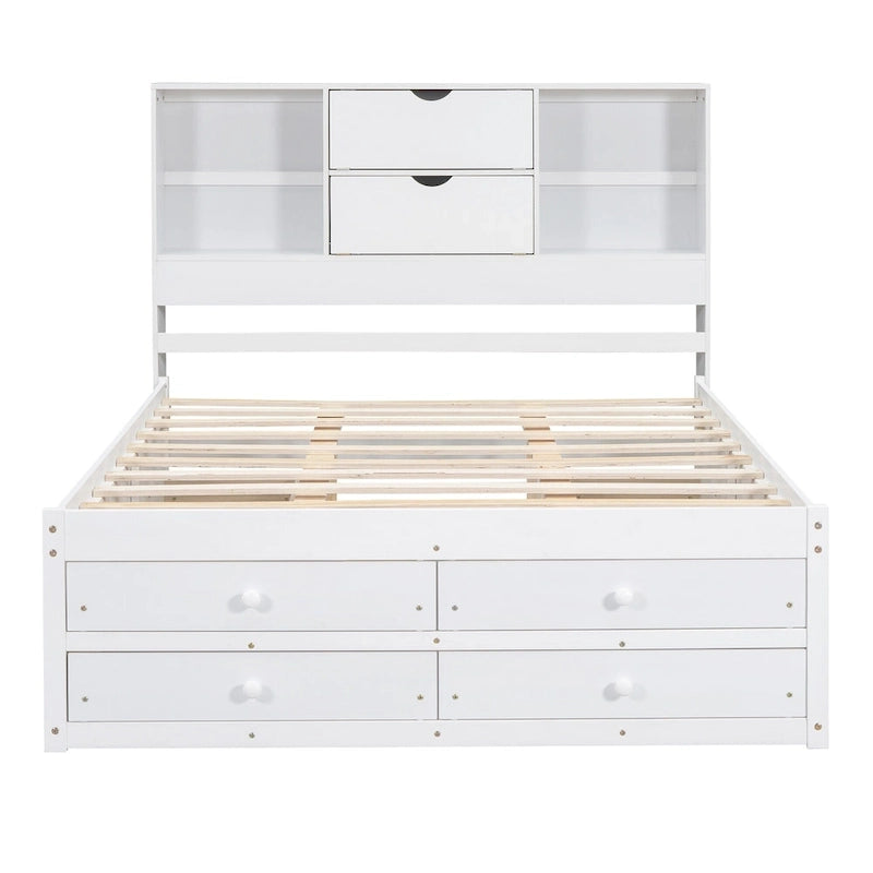 Letto a piattaforma contenitore grigio/bianco Queen/King con 8 cassetti, per 2 persone