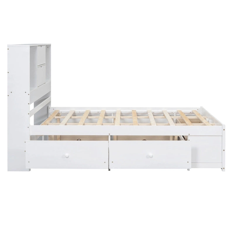 Letto a piattaforma contenitore grigio/bianco Queen/King con 8 cassetti, per 2 persone